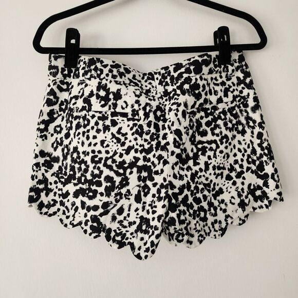 J Crew black white animal print scalloped hem chino shorts linen blend size 4 - Picture 3 of 6